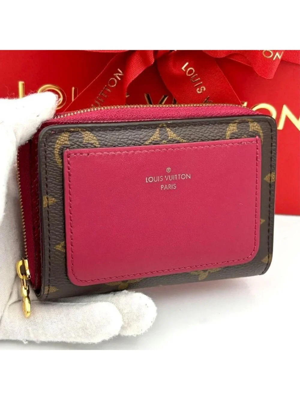 Louis Vuitton Portefeuille Lou Fuchsia Monogram Brown Red Wallet